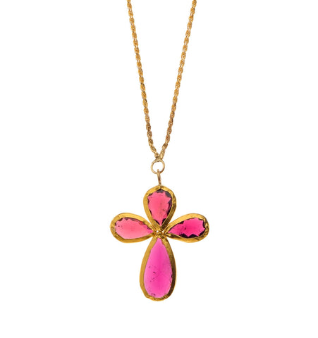 <P dir=ltr class=Body>Gold Necklace with Pink Tourmaline Cluster wrapped with 24K Gold </P>