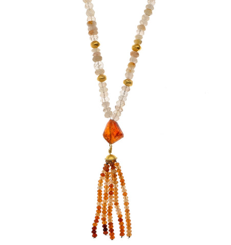 <P dir=ltr class=Body><SPAN style="COLOR: #644f21">Long Ruthilated Quartz Necklace with a Whisky Quartz Center and 24K Handmade Solid Gold Bell</P>