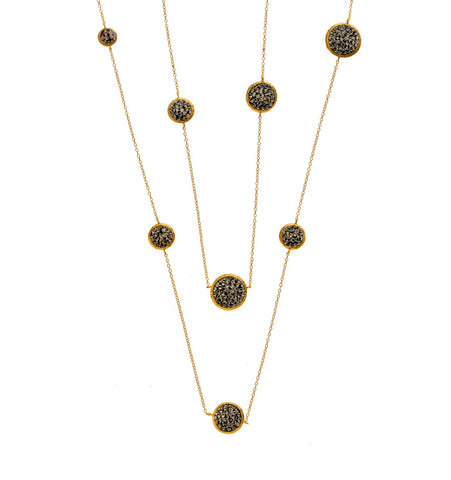 <P class=Body dir=ltr>Long Vermeil over Sterling Silver Necklace with Ten Crystal Stations, of Different sizes. Each station has Double sides&nbsp;. Can be worn as a long Necklace, or Double Layered. 35" Long </P>