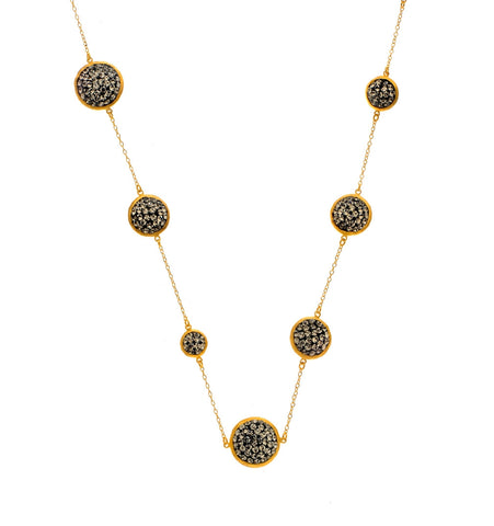 <P class=Body dir=ltr>Vermeil Over Sterling Silver Necklace, with Ten Crystal Stations, Of Different Sizes. Each Station has Double sides. 16" Long + 2" Extension. </P>