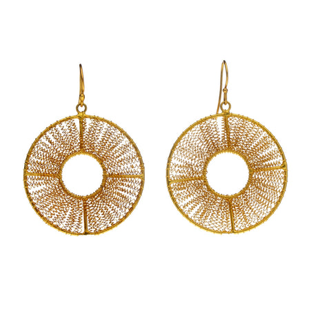 <P class=Body dir=ltr>Round Spirals Earrings of Sterling Silver Coated with 2 Micron of 24K Gold. Hang 55mm Width 40mm</P>