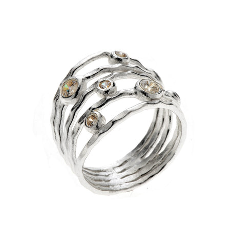 <P dir=ltr class=Body>Stackable in One Ring, 10K White Gold Coated with Rodium and White Topaz. Hight 15mm (Back Band is 7mm). Available Sizes 6, 6.5 and 7</P>