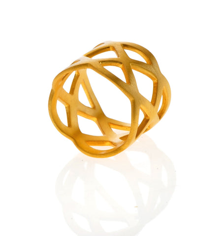<P class=Body dir=ltr>Net Ring of Sterling Silver coated with 2 Micron of 24K Gold. Hight 15mm Available size 6, 6.5 and 7</P>
