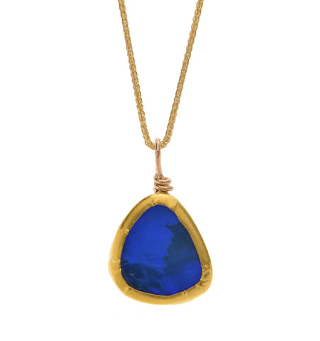 <P dir=ltr class=Body>14K Gold Necklace with an Opal drop Pendant wrapped with 24K Gold Necklace is&nbsp;16.5" Long. Pendant is 13mm x 13mm</P>