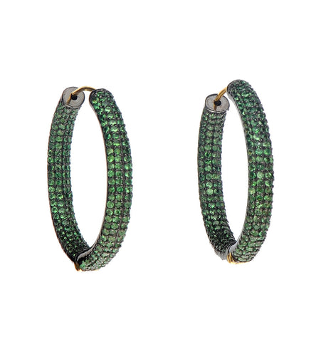 <P dir=ltr class=Body>Oval Gypsy Earrings with Savorite Inside and Out, on Sterling Silver with 14K Gold wire. Hang 30mm Width 4mm </P>