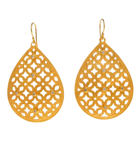 <P dir=ltr class=Body>Large Lace 24K Vermeil Teardrop Earrings with White Zircons Hang 64mm Width 39mm</P>