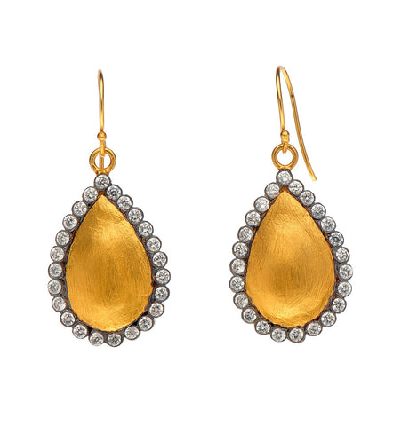 <P class=Body dir=ltr>Teardrop 24K Vermeil Earrings with White Zircons Hang 40mm Width 18mm</P>