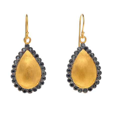 <P class=Body dir=ltr>Teardrop 24K Vermeil Earrings with Black Zircons Hang 40mm Width 18mm</P>