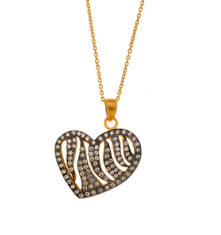 <P class=Body dir=ltr>Offside Heart Pendant with White Zircons on 24K Vermeil 16" Long . Pendant is 30mm Width x 20mm</P>