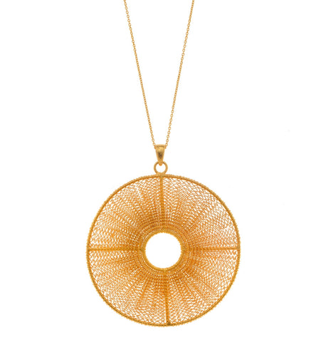 <P class=Body dir=ltr>Long 24K Vermeil Necklace with Large Wheel of Fortune Pendant 30" Long. Pendant is 60mm x 60mm</P>