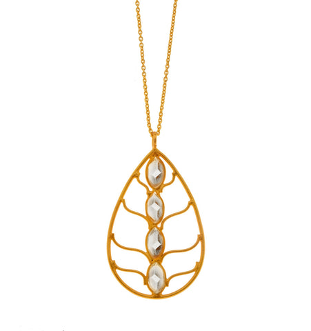 <P class=Body dir=ltr>Long 24K Vermeil Necklace with Pear shaped pendant and crystals 30" Long. Pendant is 40mm long x 25mm wide</P>