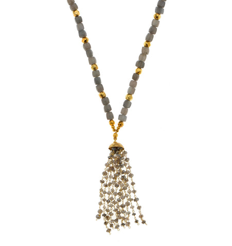 <P dir=ltr class=Body>Long Labradorite Necklace with 18K Gold Beads and Dome</P>