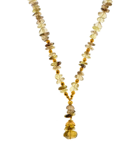 <P dir=ltr class=Body>Long Lemon Quartz, Green Garnet and Smoky Citrine Necklace with 18K Gold Beads and Dome</P>