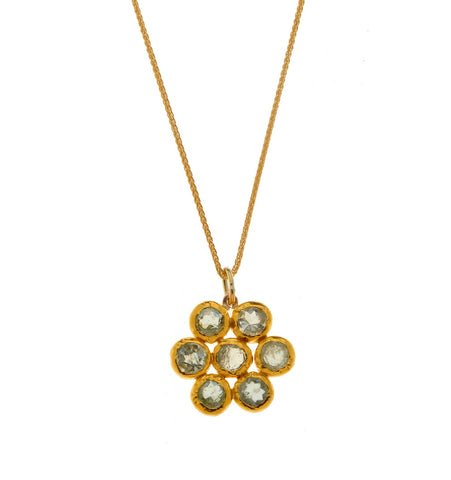 <P dir=ltr class=Body>Gold 14K&nbsp;Chain and an Aquamarine Flower Pendant, all wrapped with 24K Gold. 16.5" Long. Pendant is 16x16mm</P>