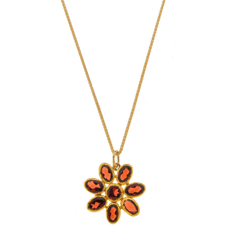 <P dir=ltr class=Body>14K Gold Chain and Garnet Flower Pendant wrapped with 24K Gold 16.5" Long. Pendant is 16x16mm</P>