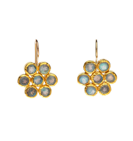 <P dir=ltr class=Body>Flower shaped Labradorite Earrings set in 24K Gold Hang 23mm Width 17mm</P>