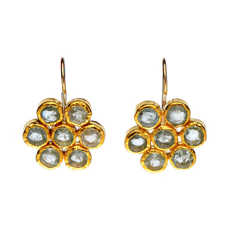 <P dir=ltr class=Body>Flower shaped Aquamarine Earrings set in 24K Gold Hang 22mm Width 16mm</P>