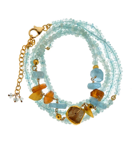 <P dir=ltr class=Body>Long Bracelet of Aquamarine and Hessonite wrapped with 24K Gold 30" Long or upon request</P>