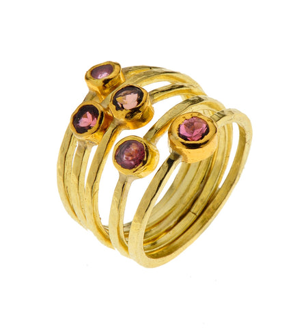 <P dir=ltr class=Body>Five Stackable 22K Gold Rings with Pink Tourmalines wrapped with 24K Gold (To purchase less/more than 5 Rings please contact our sales team at <A href="mailto:sales@navazahavi.com">sales@navazahavi.com</A>)</P>