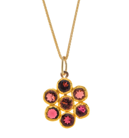 <P dir=ltr class=Body>Gold 14K Chain and a Pink Tourmaline Flower Pendant, all wrapped with 24K Gold. 16.5" Long. Pendant is 22mm x 15mm</P>