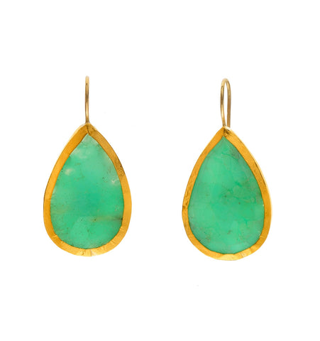 <P dir=ltr class=Body>Large Green Opal Teardrop Earrings wrapped with 24K Gold Hang 35mm Width 18mm</P>