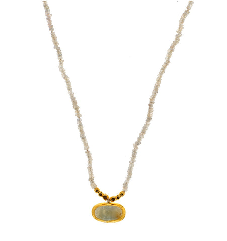 <P dir=ltr class=Body>One Of A Kind Silveright Necklace and an Oval Sapphire wrapped with 24K Gold 17" Long or upon request Size, color and shape of Sapphire may vary</P>