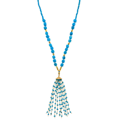 <P class=Body dir=ltr>Turquoise Necklace with an 18K Gold Handmade Dome and Turquoise strings 23" Long + 3" Tassels or upon Request</P>