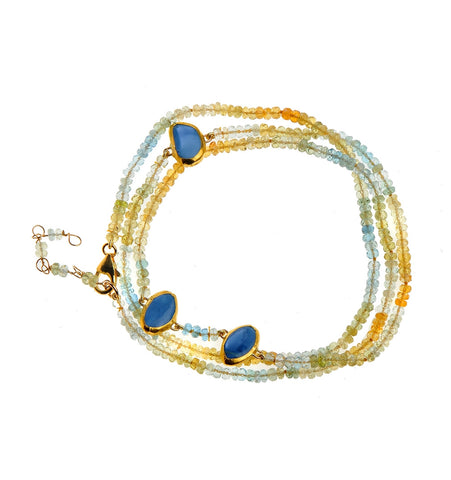 <P dir=ltr class=Body>Long Bracelet of Multi color Aquamarine and Three Opals wrapped with 24K Gold 27.5" Long + 2" Extension</P>