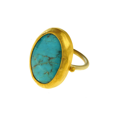 <P dir=ltr class=Body>Large Oval Turquoise Gold Ring, wrapped with 24K Gold Measurments of stone is&nbsp;17 x 11mm Color of Turquoise may vary</P>