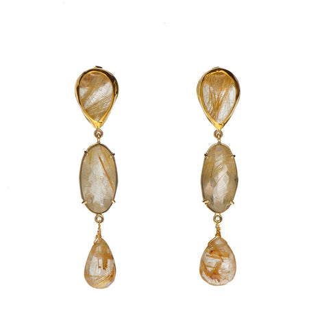 <P dir=ltr class=Body>Long stud Rutilated Quartz Earrings, wrapped with 24K Gold and 14K Gold. Hang 58mm Width 10mm </P>