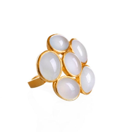 Milky Aquamarine cluster Ring set in 18K solid Gold 26mm x 26mm
