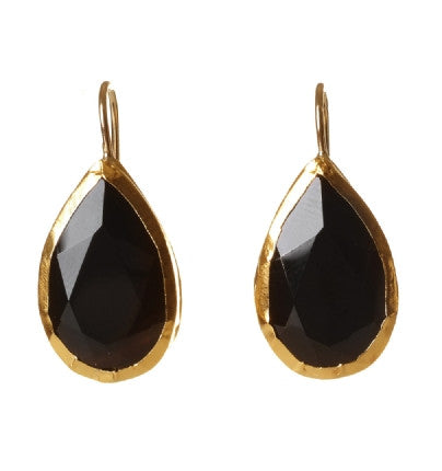 Pear-shape Onyx earrings wrapped in 24K pure gold Hang 25 mm Width 12 mm