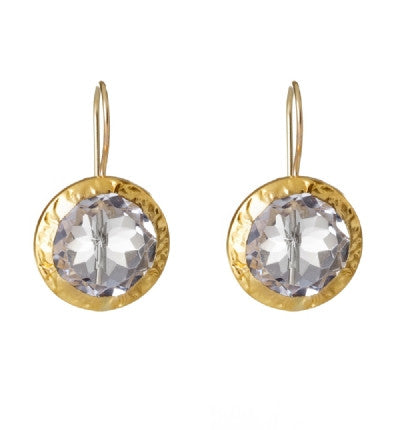 Round Crystal Earrings wrapped in 24K Gold. Matching necklace LI-N-336 Hang 20mm Width 12mm