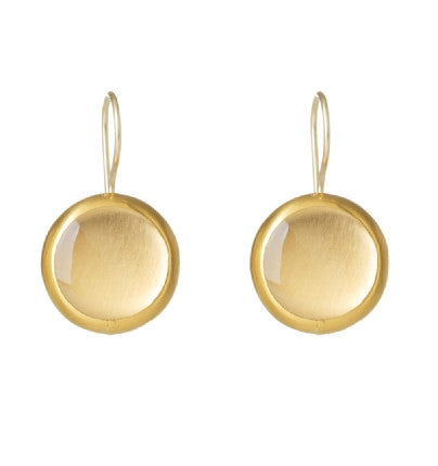 Round Crystal Earrings wrapped in 24K Gold with 24K Gold under the stone and Sterling Silver backing. Matching necklace LI-N-335 Hang 25mm Width 14mm