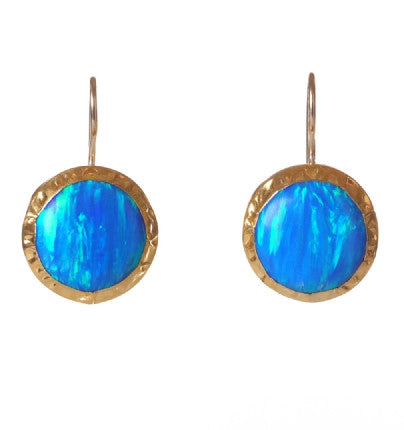 Round Opal Earrings wrapped in 24K Gold. Width 15 mm