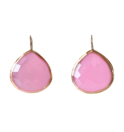 Oprah's&nbsp; favorite !!!! Large pear shape Pink Chalcedony Earrings wrapped in 24K Gold Hang 30 mm Width 25 mm