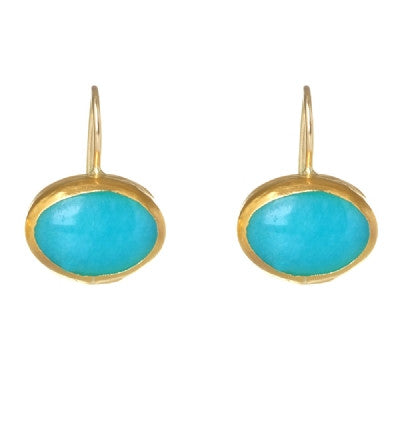 Oval Amazonite Earrings wrapped in 24K Gold