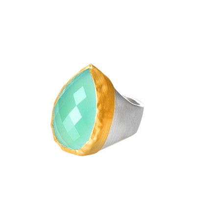 Large pear-shaped Chalcedony Ring wrapped in 24K Gold with Sterling Silver band.