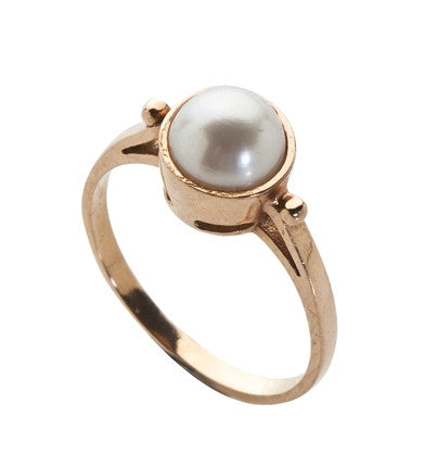 This divine one-of-a-kind Ring is finely handcrafted of 14K Rose Gold with a beautiful luminous white Pearl in the center. The design is timeless, reminding us of days gone by, and it is absolutely elegant and feminine, enhancing any outfit in your wardrobe. Available sizes&nbsp; 6.25 and 6.75 Only!