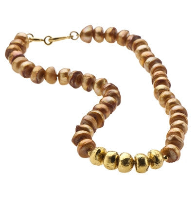 This Necklace is finely handcrafted of lustrous Bronze Freshwater Pearls, with five stones wrapped in 24K Gold. Nothing can match the charm of a Pearl Necklace, which is the perfect accessory to any ensemble in your wardrobe.&nbsp;