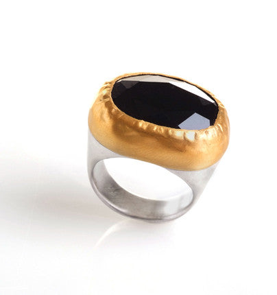 Oval Onyx Ring wrapped in 24K Gold with Sterling Silver band