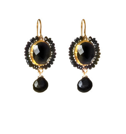 Oval onyx and black garnet earrings wrapped in 24k pure gold