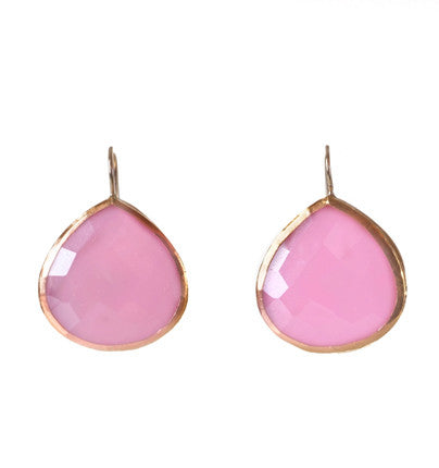 Oprah's&nbsp; favorite !!!! Large pear shape Pink Chalcedony Earrings wrapped in 24K Gold Hang 30 mm Width 25 mm