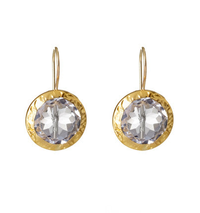 Round Crystal Earrings wrapped in 24K Gold. Matching necklace LI-N-336 Hang 20mm Width 12mm