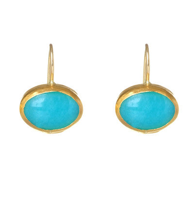 Oval Amazonite Earrings wrapped in 24K Gold