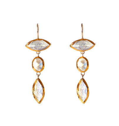 Moonstone Chandelier Earrings wrapped in 24K Gold Hang 45 mm Width 15 mm