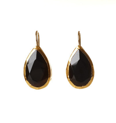 Pear-shape Onyx earrings wrapped in 24K pure gold Hang 25 mm Width 12 mm