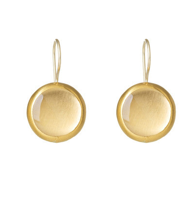 Round Crystal Earrings wrapped in 24K Gold with 24K Gold under the stone and Sterling Silver backing. Matching necklace LI-N-335 Hang 25mm Width 14mm