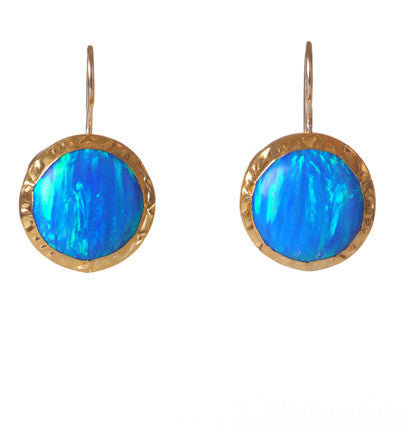 Round Opal Earrings wrapped in 24K Gold. Width 15 mm