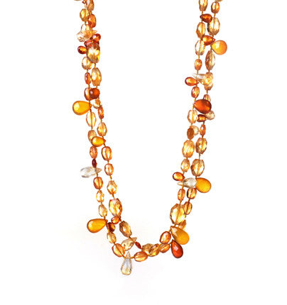 42 inch long Citrine and Hessonite Necklace 42" or upon request